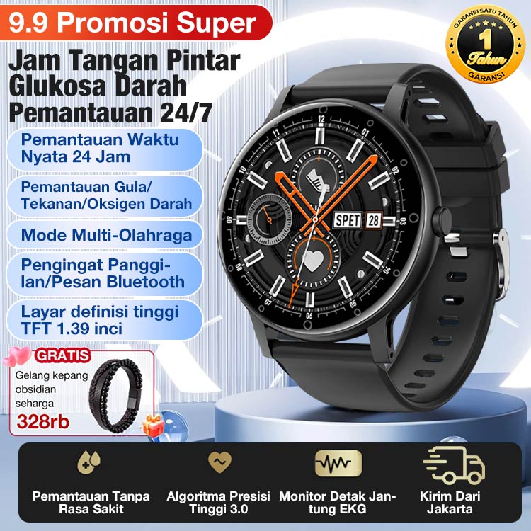 9.9 Promosi Super Garansi satu tahun-Memantau detak jantung/glukosa darah Jam tangan Bluetooth-Sertifikasi BPOM-mengukur kadar gula darah, detak jantung, kualitas tidur, dan kesehatan umum lainnya